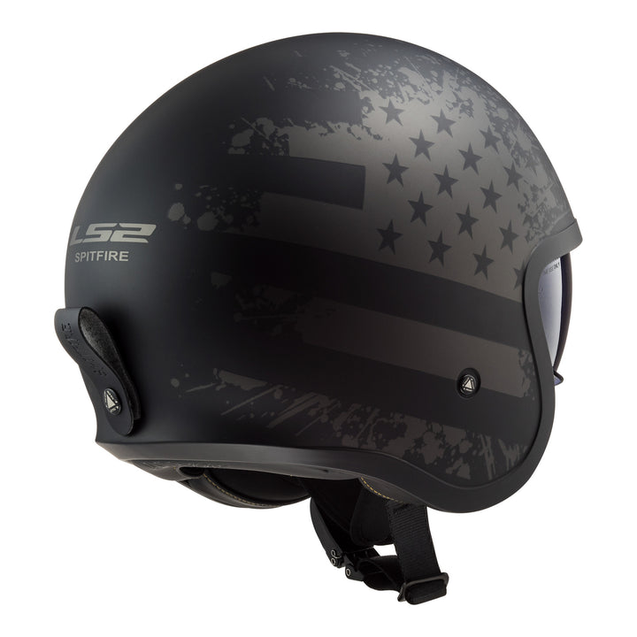 LS2 OF599 Spitfire II Flag Helmet - Matte Black 06